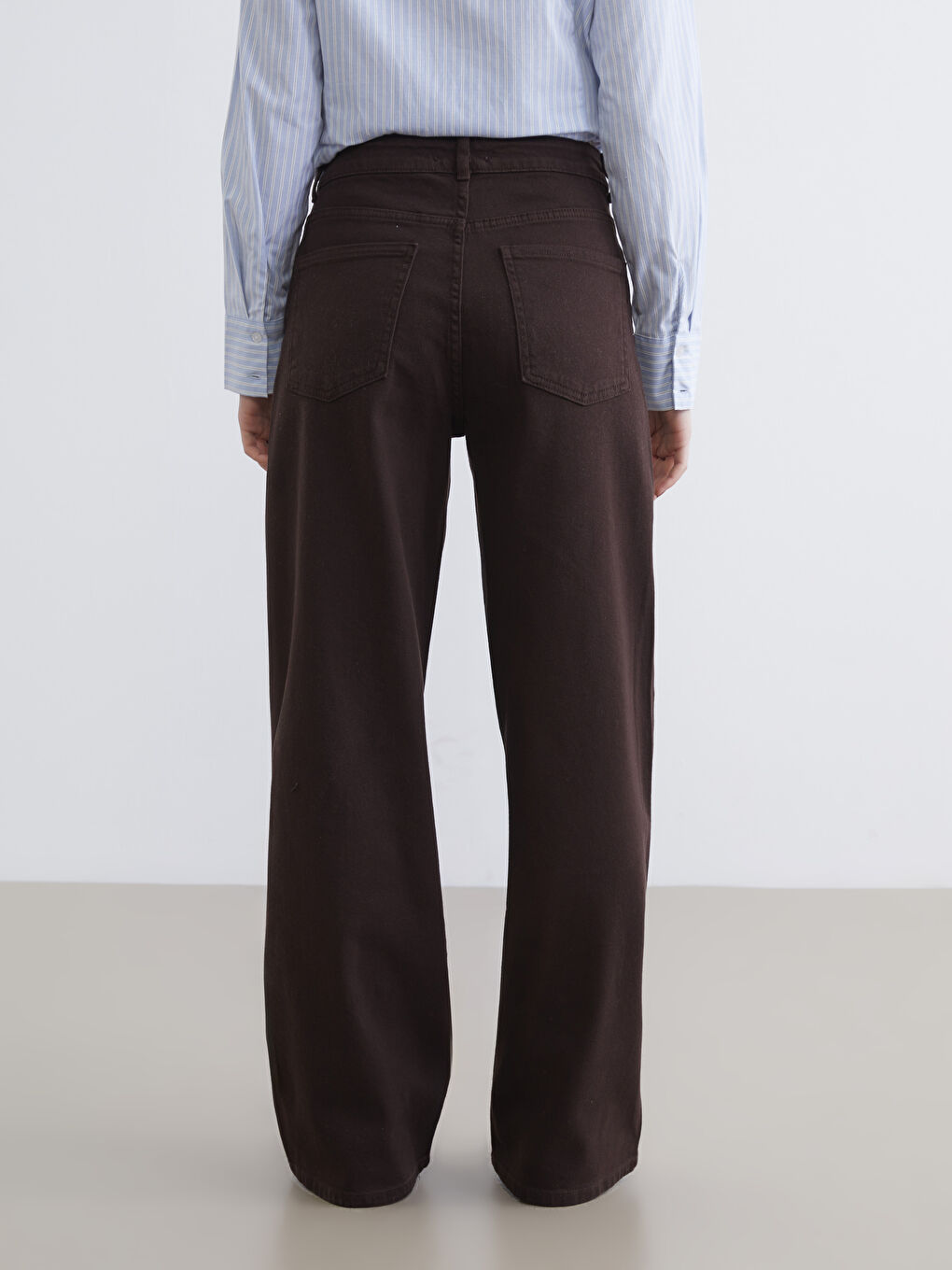 Kahverengi Wideleg Kadın Jean Pantolon-3