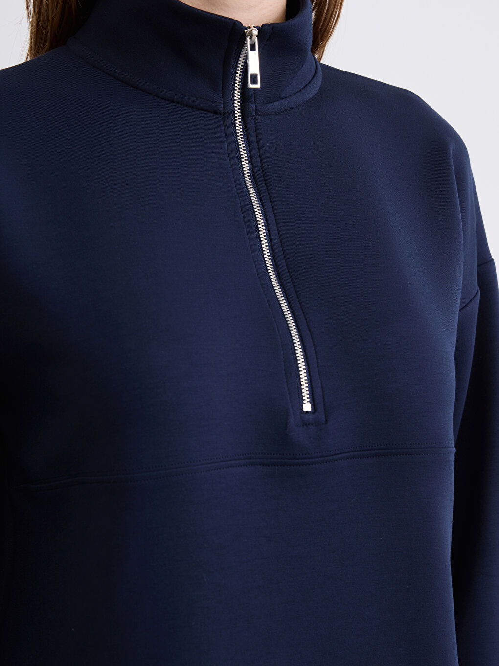 Lacivert Dik Yaka Soft Touch Kadın Sweatshirt		
-2