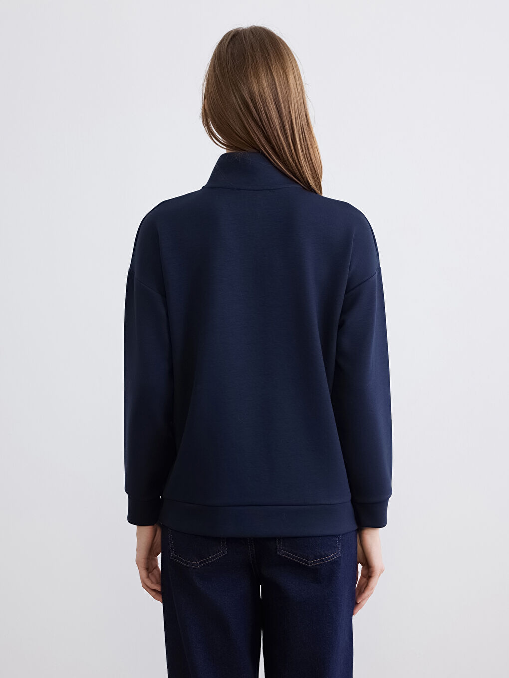 Lacivert Dik Yaka Soft Touch Kadın Sweatshirt		
-3