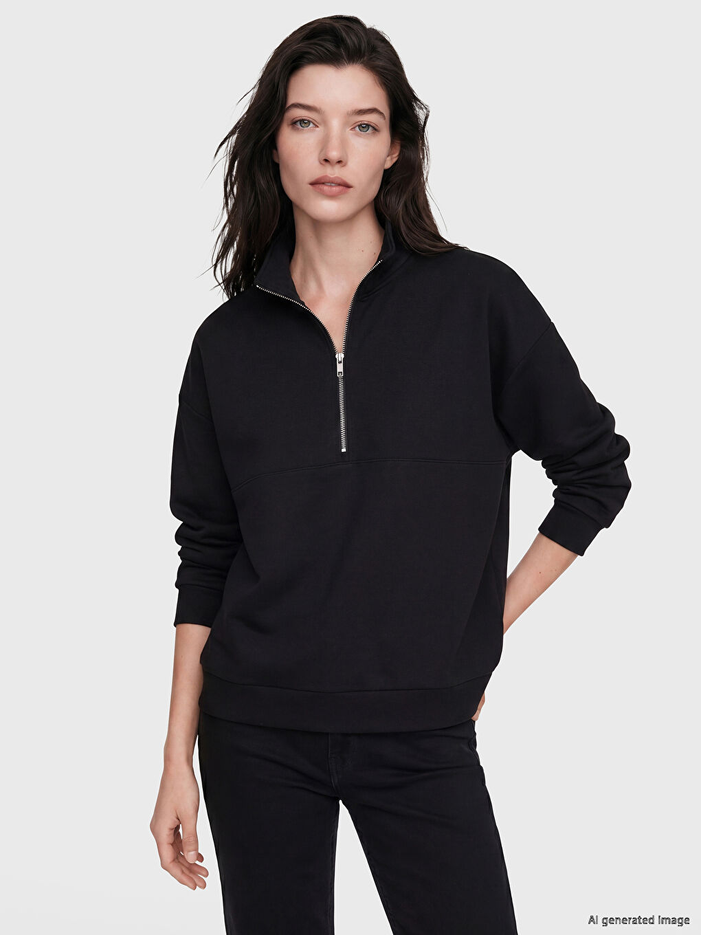 Siyah Dik Yaka Soft Touch Kadın Sweatshirt		
