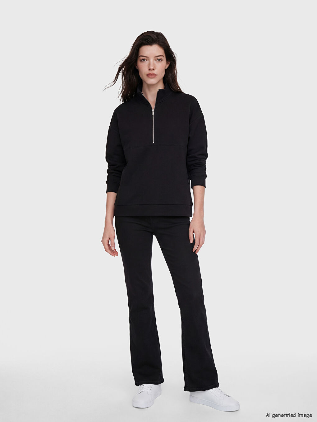 Siyah Dik Yaka Soft Touch Kadın Sweatshirt		
-1