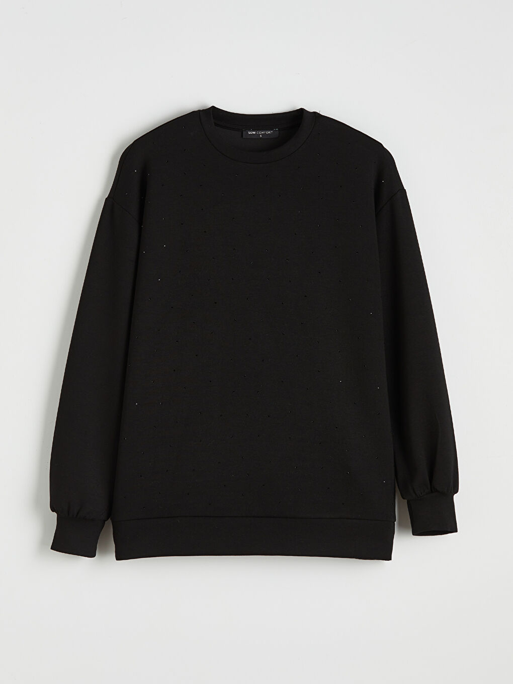 Siyah Bisiklet Yaka Taşlı Soft Touch Kadın Sweatshirt-4