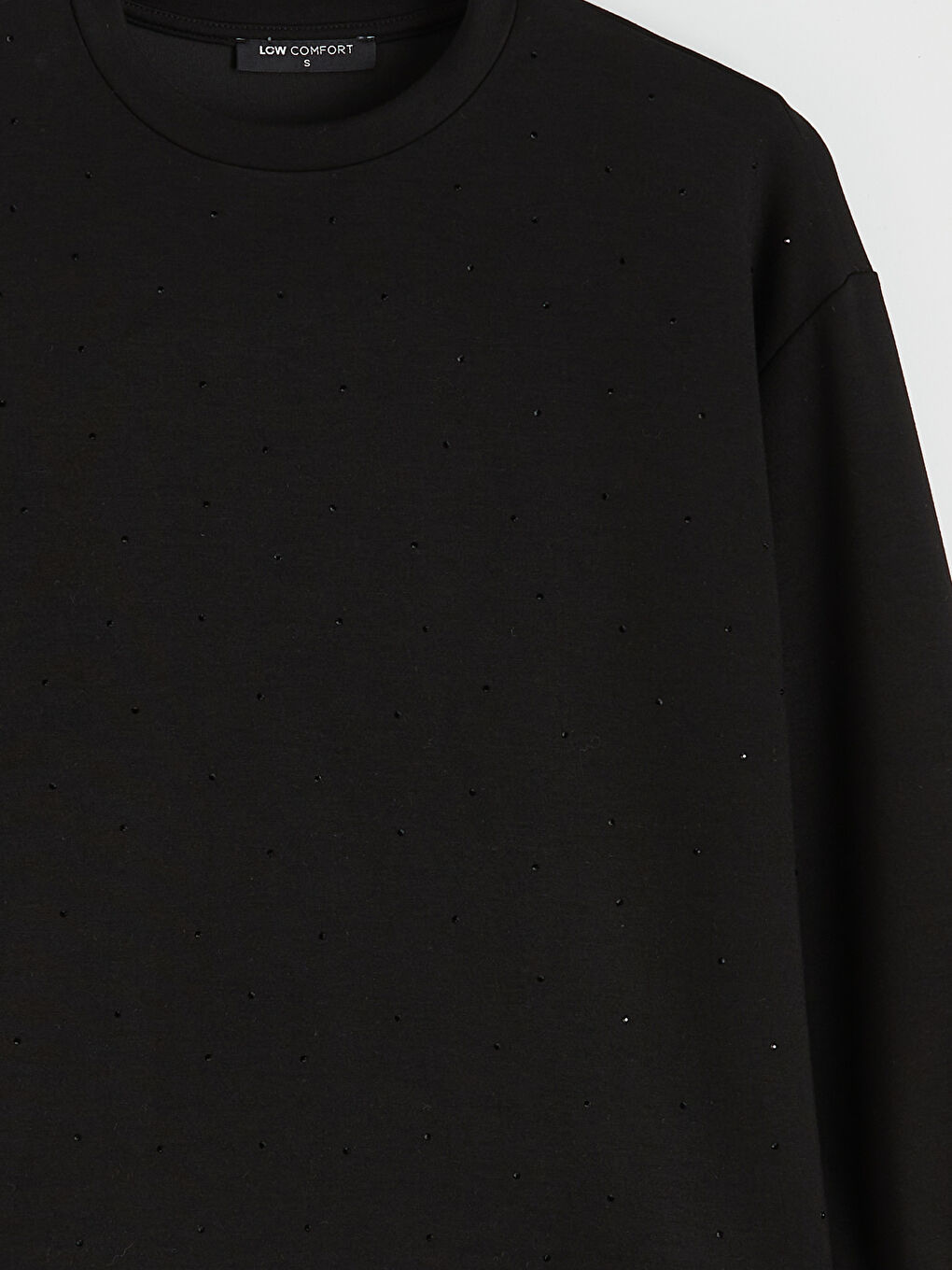 Siyah Bisiklet Yaka Taşlı Soft Touch Kadın Sweatshirt-5