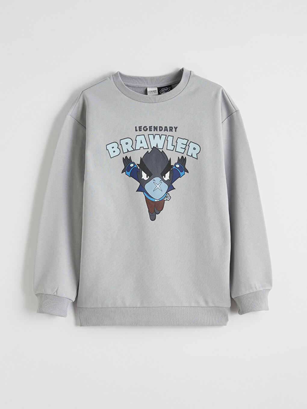 Gri Bisiklet Yaka Brawl Stars Baskılı Erkek Çocuk Sweatshirt