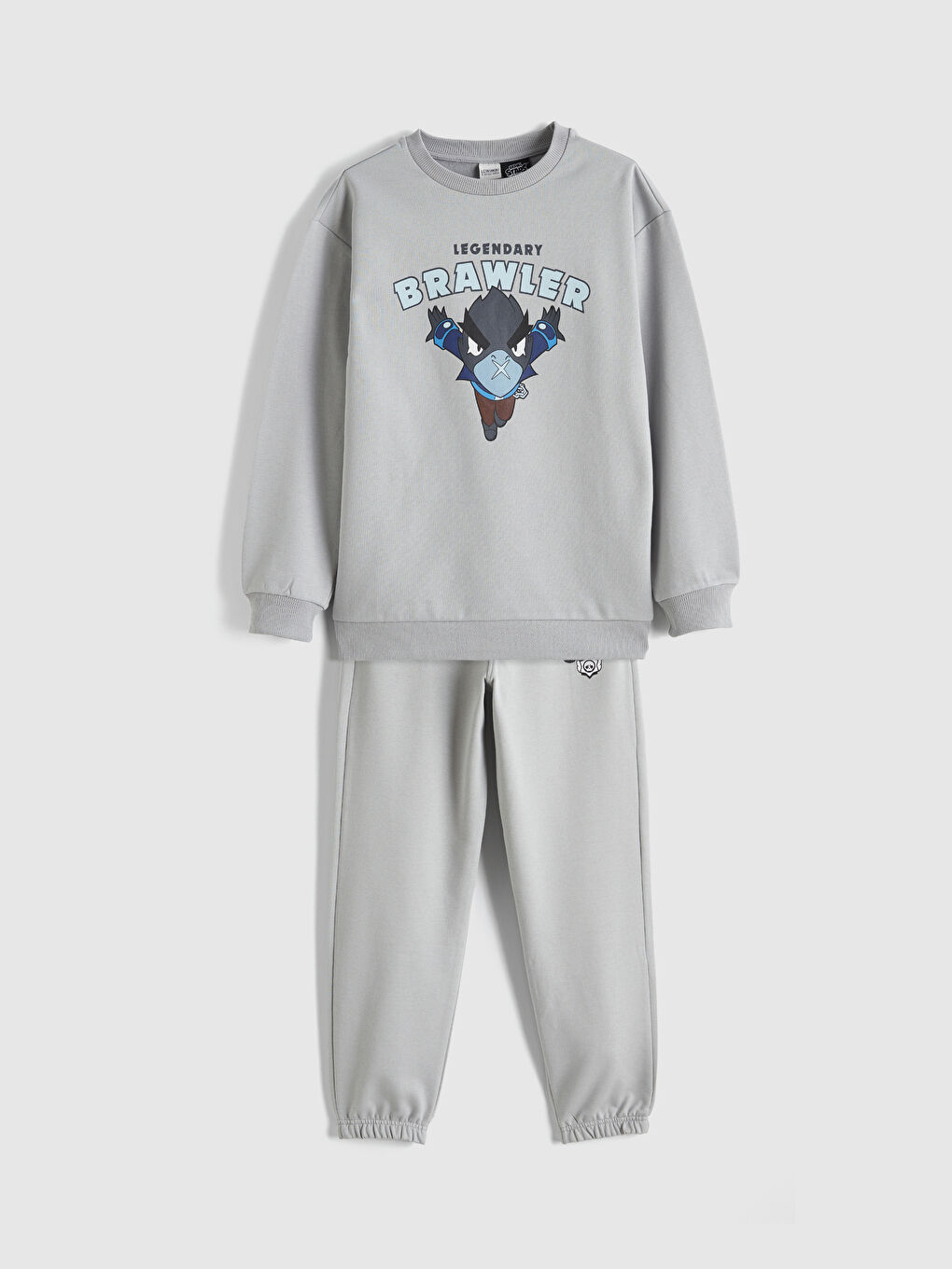 Gri Bisiklet Yaka Erkek Çocuk Brawl Stars Eşofman Takımı