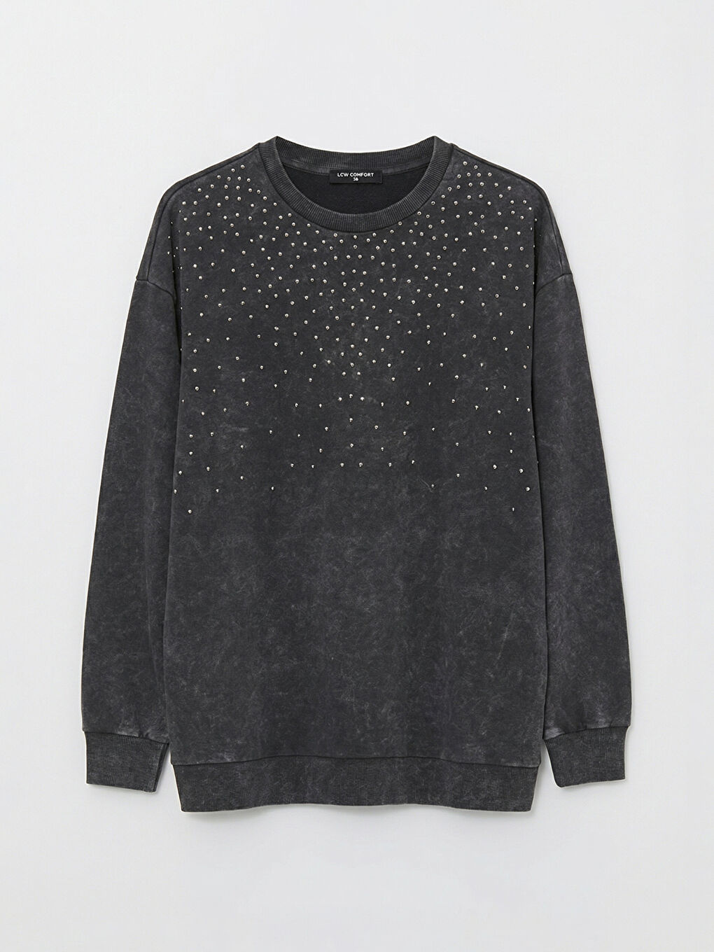 Gri Bisiklet Yaka Taşlı Kadın Sweatshirt