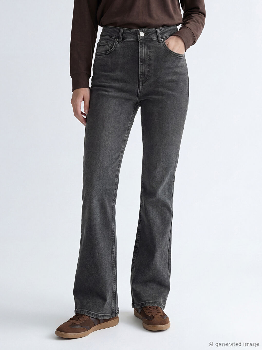 Siyah Flare Kadın Jean Pantolon-1