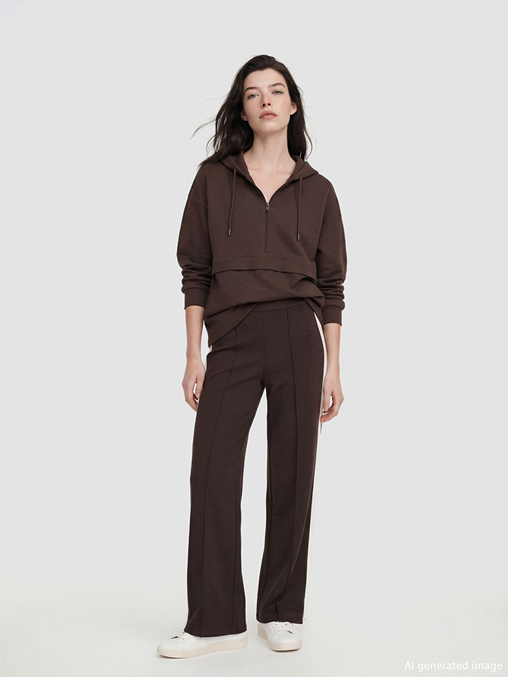 Kahverengi Beli Lastikli Geniş Paça Kadın Eşofman Altı