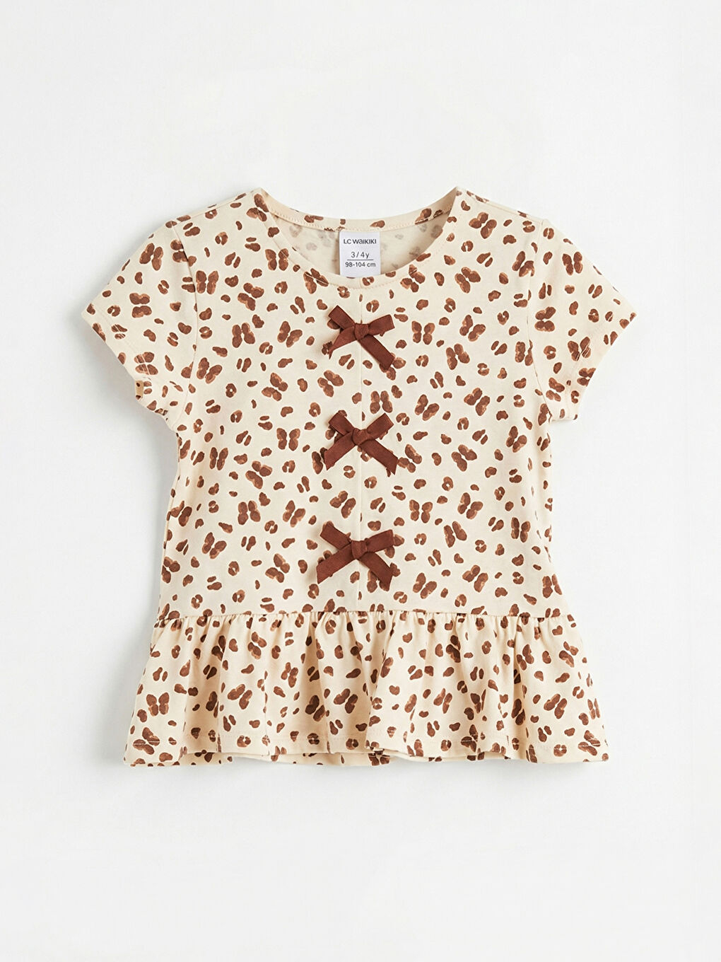 Ekru Fiyonklu Kız Çocuk Fırfırlı Bluz