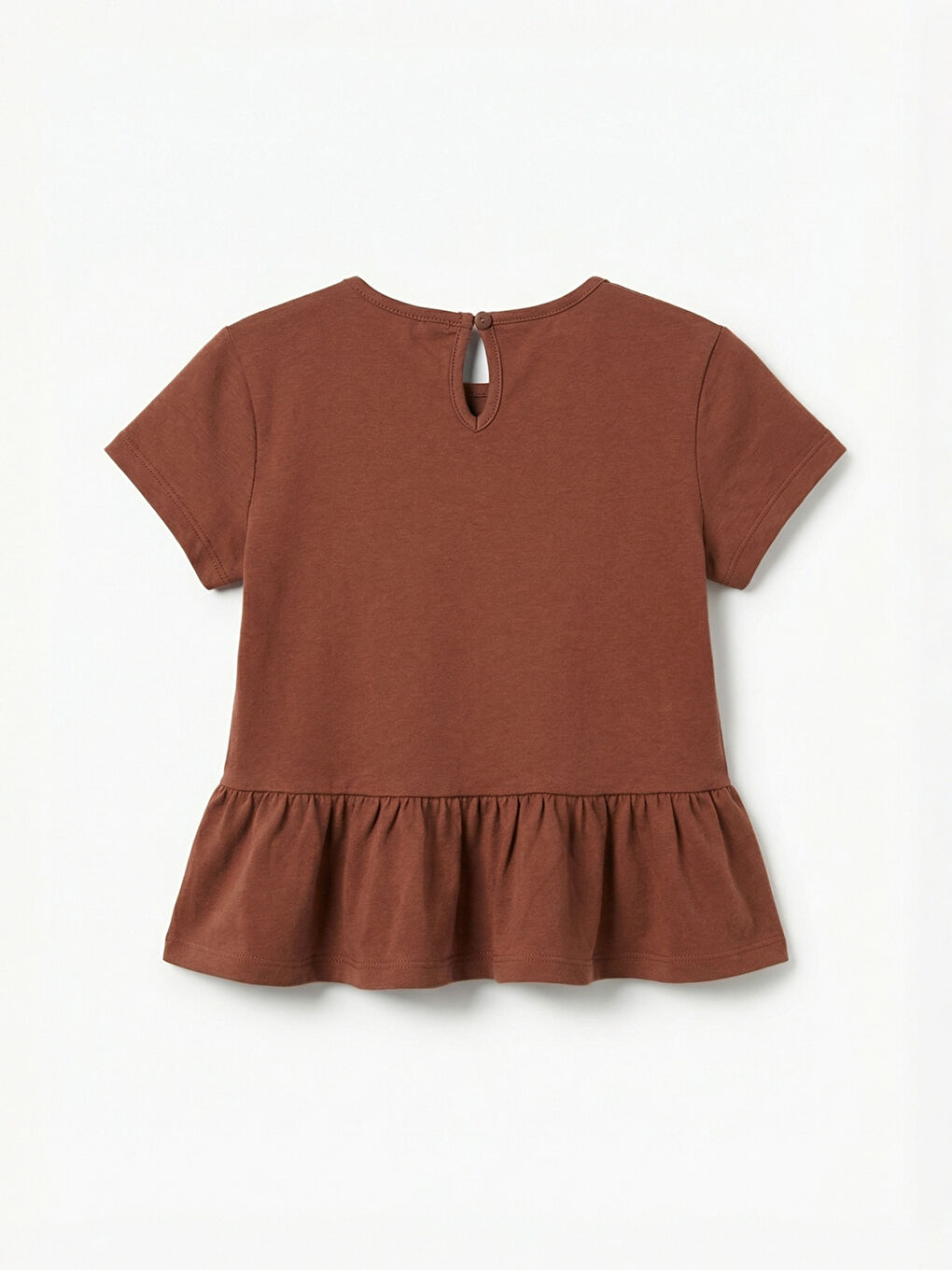 Kahverengi Fiyonk Detaylı Kız Çocuk Tişört 2'li-2