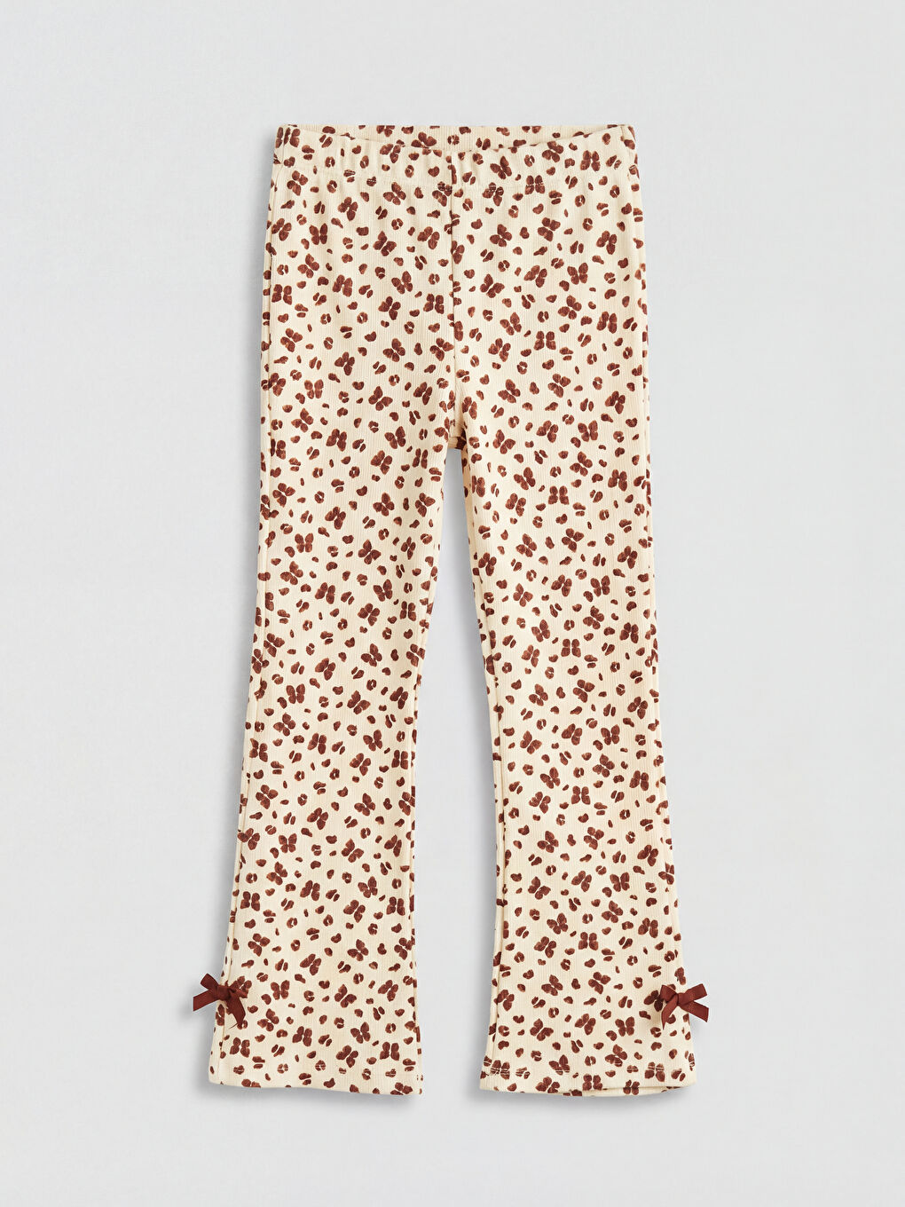 Ekru Desenli Kız Çocuk İspanyol Paça Tayt Pantolon	