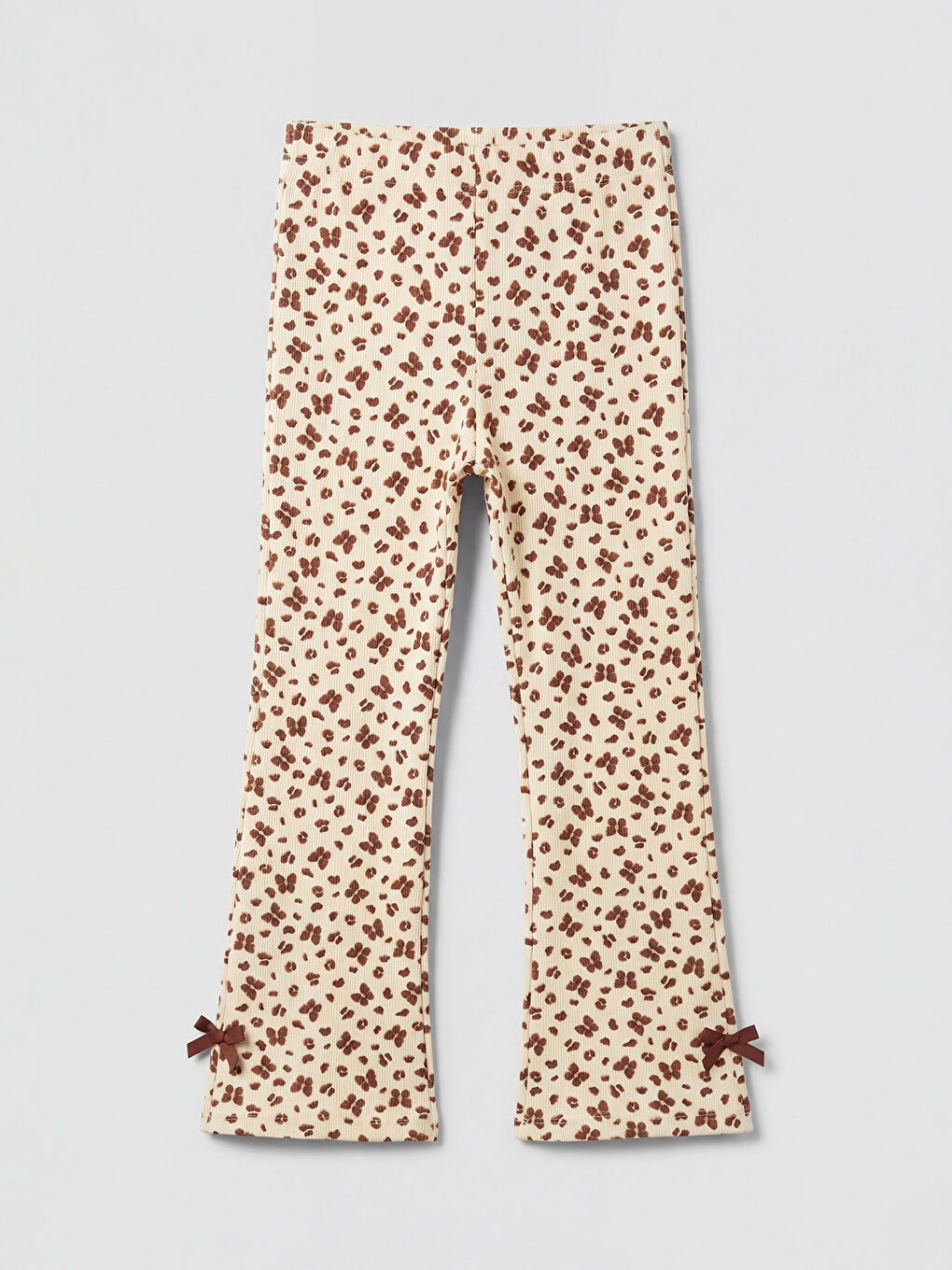 Ekru Desenli Kız Çocuk İspanyol Paça Tayt Pantolon	-2