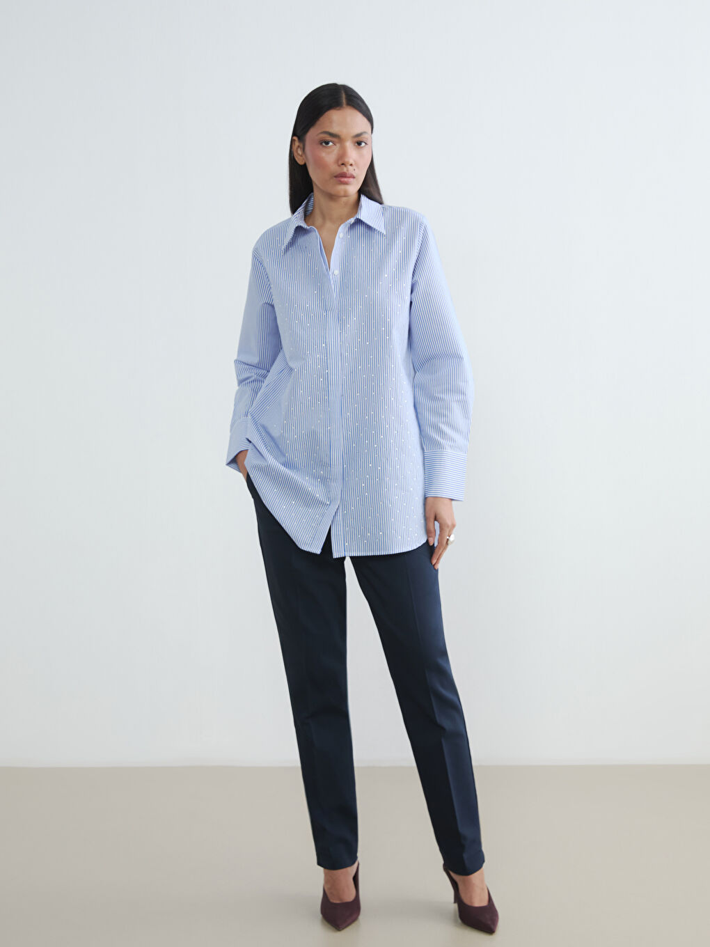 Striped Poplin Women's Shirt Tunic-1