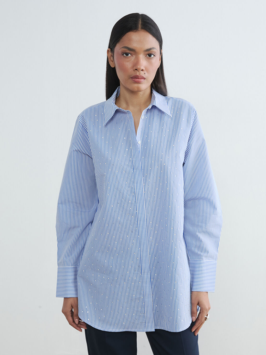 Striped Poplin Women's Shirt Tunic-2