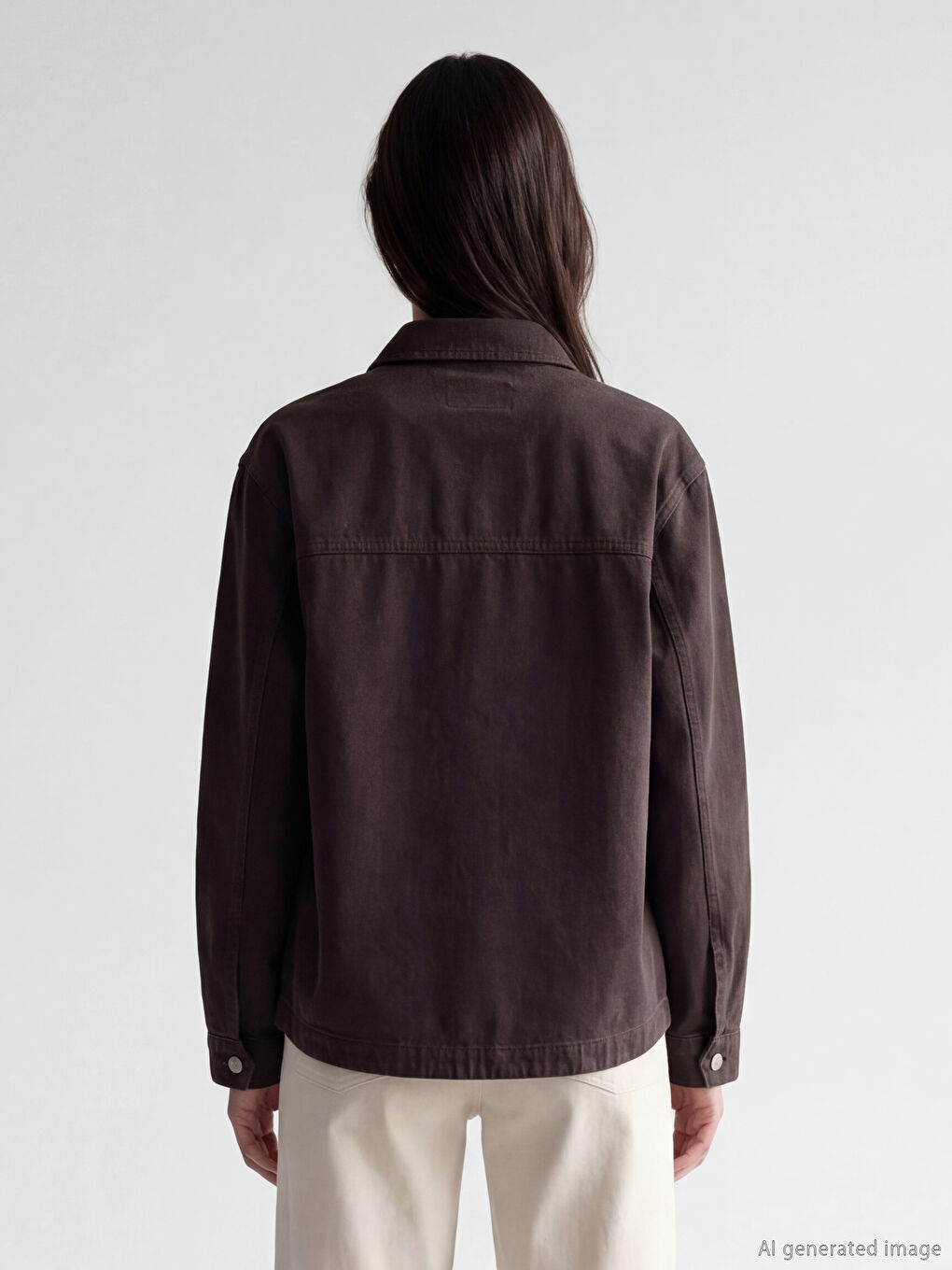 Kahverengi Gömlek Yaka Oversize Kadın Jean Ceket-2