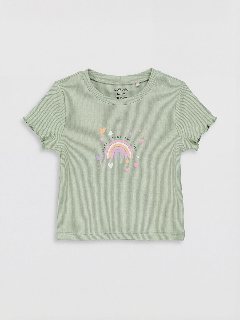 Ekru Bisiklet Yaka Baskılı Kız Bebek 2'li Tişört-1