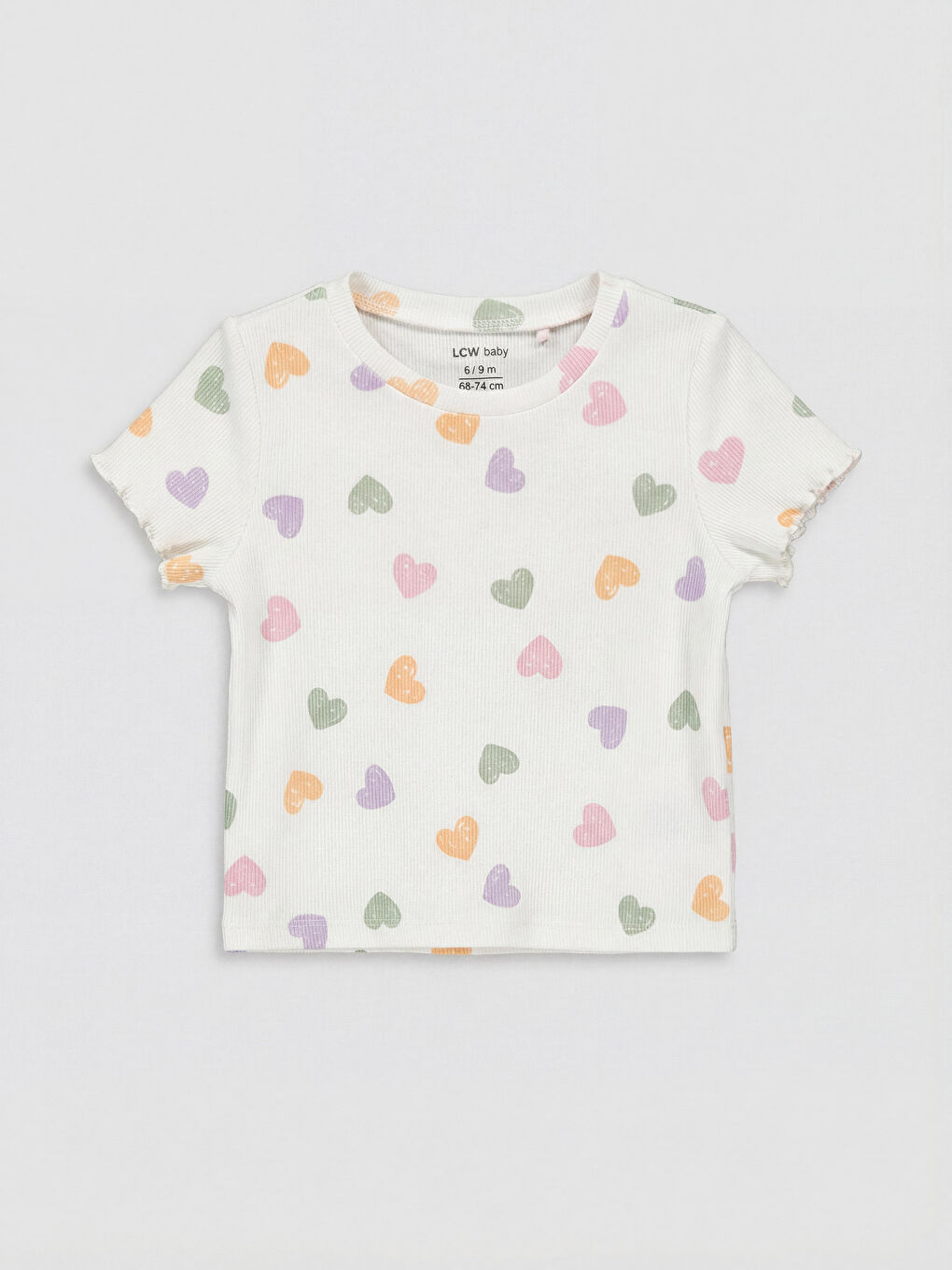 Ekru Bisiklet Yaka Baskılı Kız Bebek 2'li Tişört-3