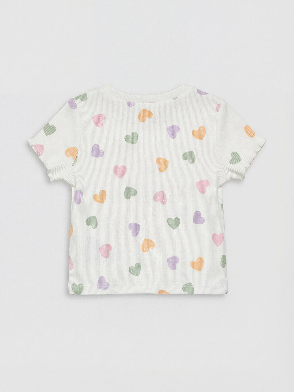 Ekru Bisiklet Yaka Baskılı Kız Bebek 2'li Tişört-4