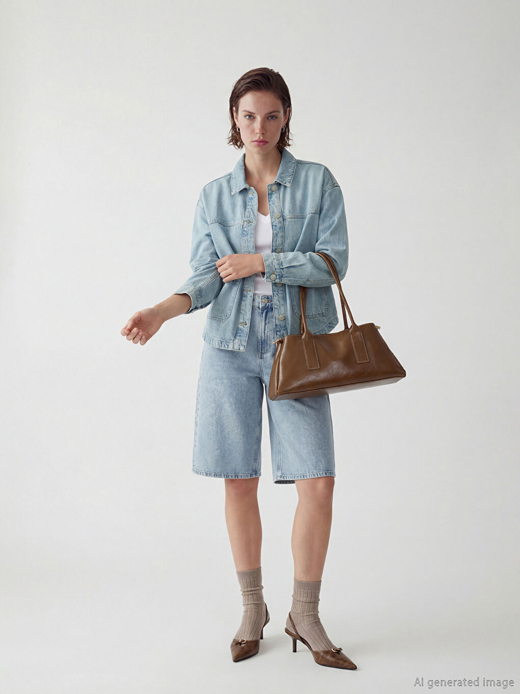 İndigo Gömlek Yaka Oversize Kadın Jean Ceket-1