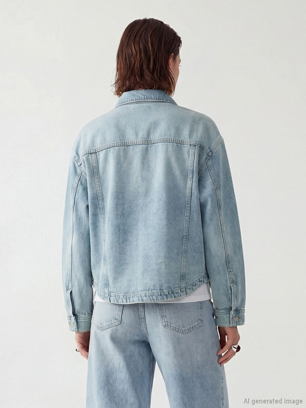 İndigo Gömlek Yaka Oversize Kadın Jean Ceket-3