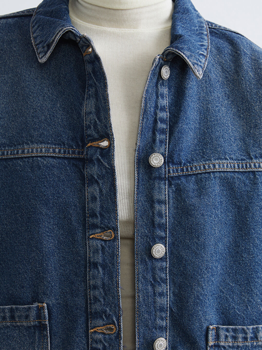 İndigo Gömlek Yaka Kadın Jean Ceket-2