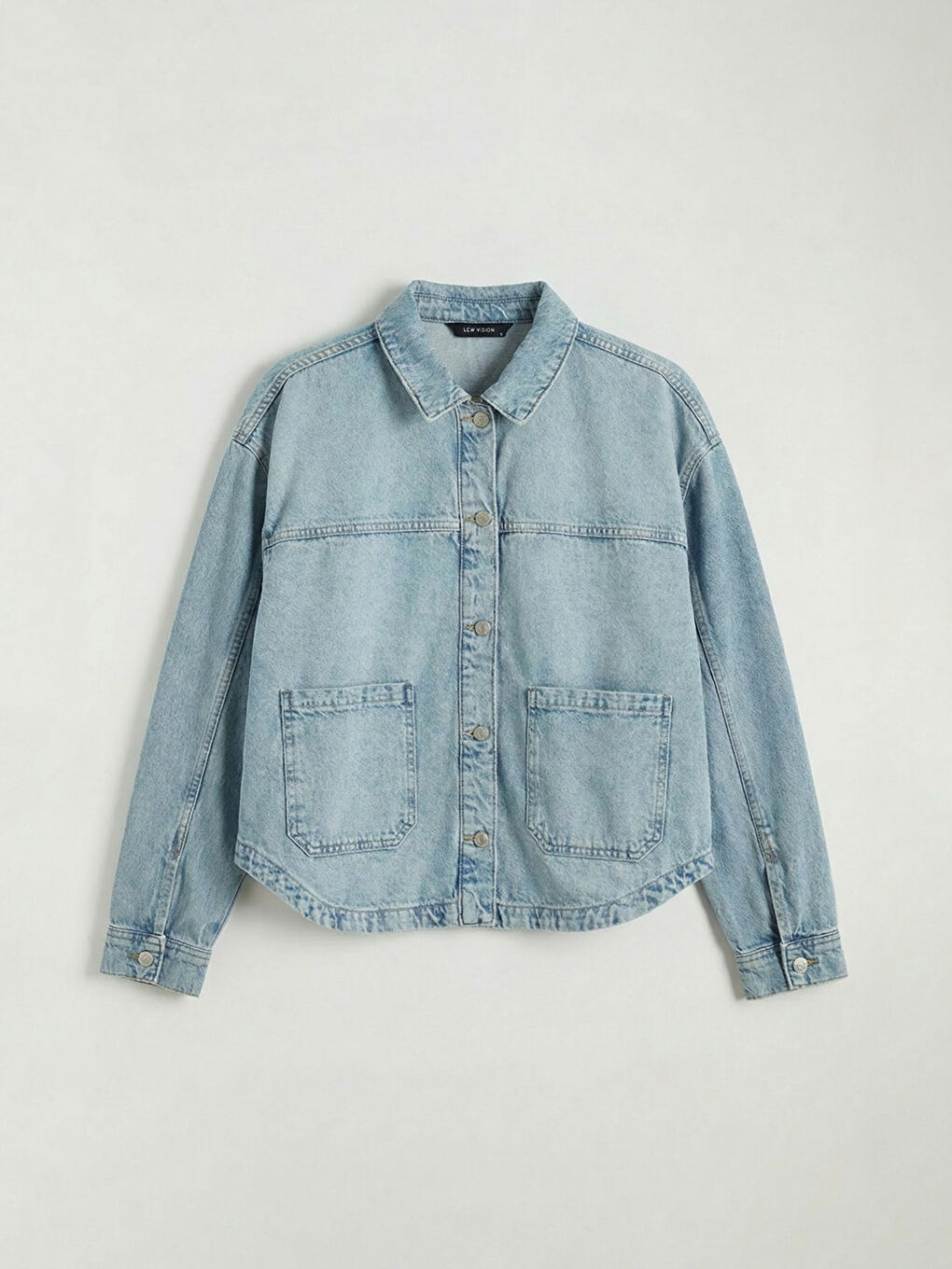 İndigo Gömlek Yaka Oversize Kadın Jean Ceket-4