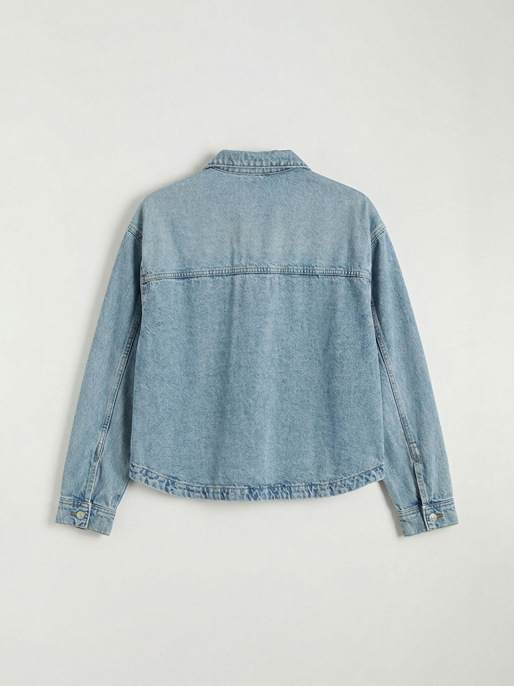 İndigo Gömlek Yaka Oversize Kadın Jean Ceket-5