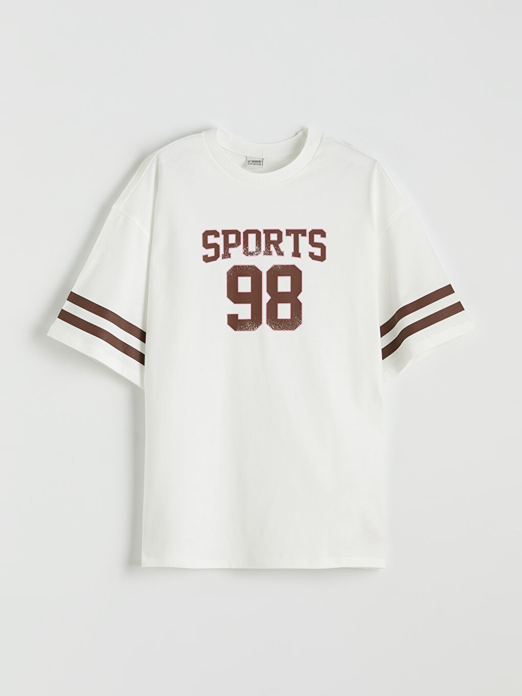 Ekru Bisiklet Yaka Baskılı Kız Çocuk Tişört