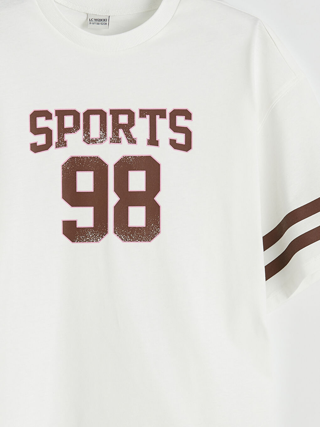 Ekru Bisiklet Yaka Baskılı Kız Çocuk Tişört-2