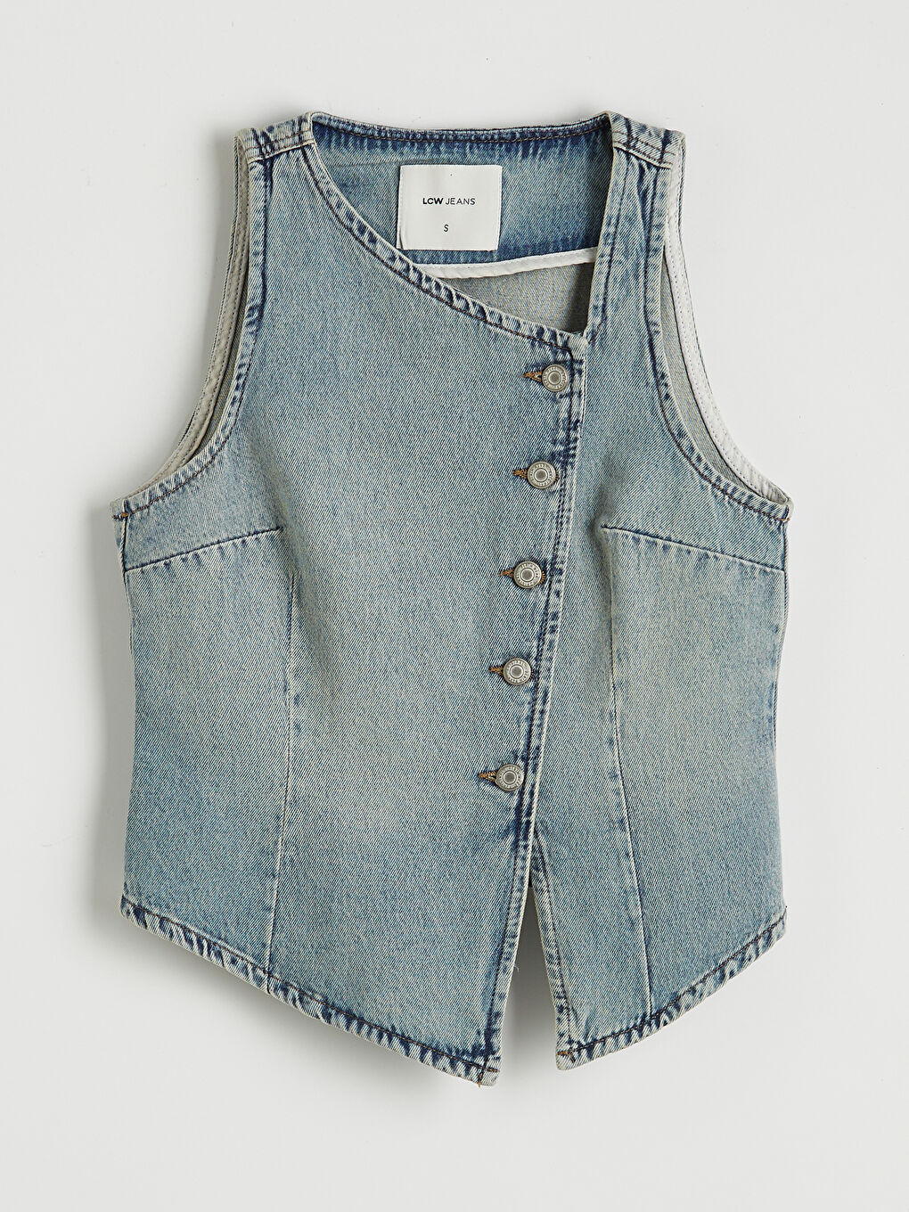 İndigo Kayık Yaka Kadın Jean Yelek-4