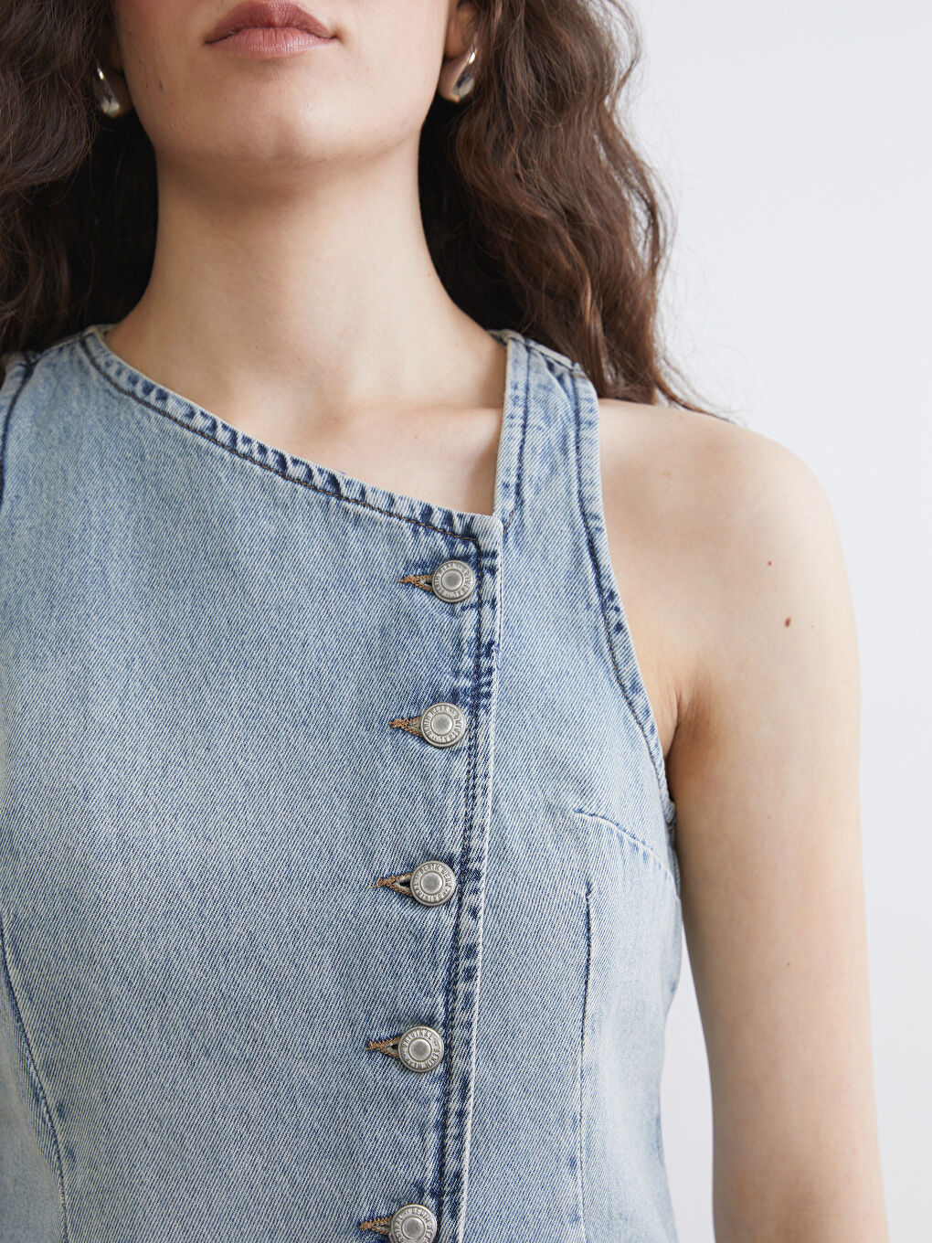 İndigo Kayık Yaka Kadın Jean Yelek-2