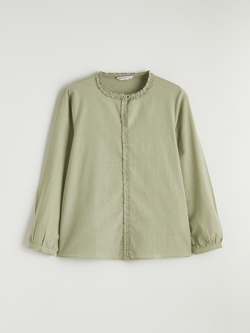 Yeşil Hakim Yaka Fırfırlı Bluz-4