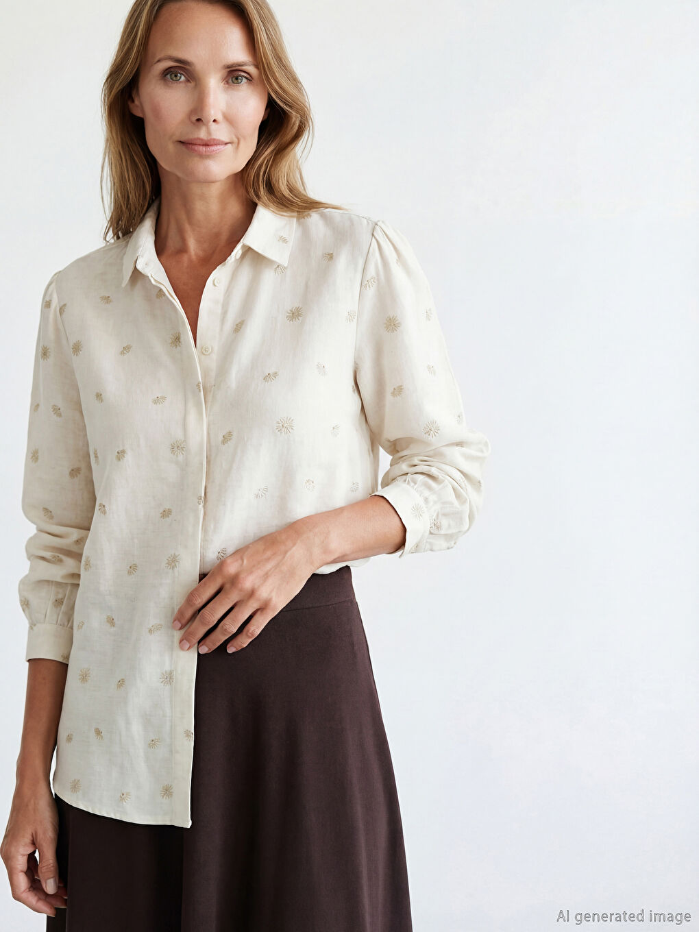 قميص حريمي من قماش اللينن مع نقشة شيك