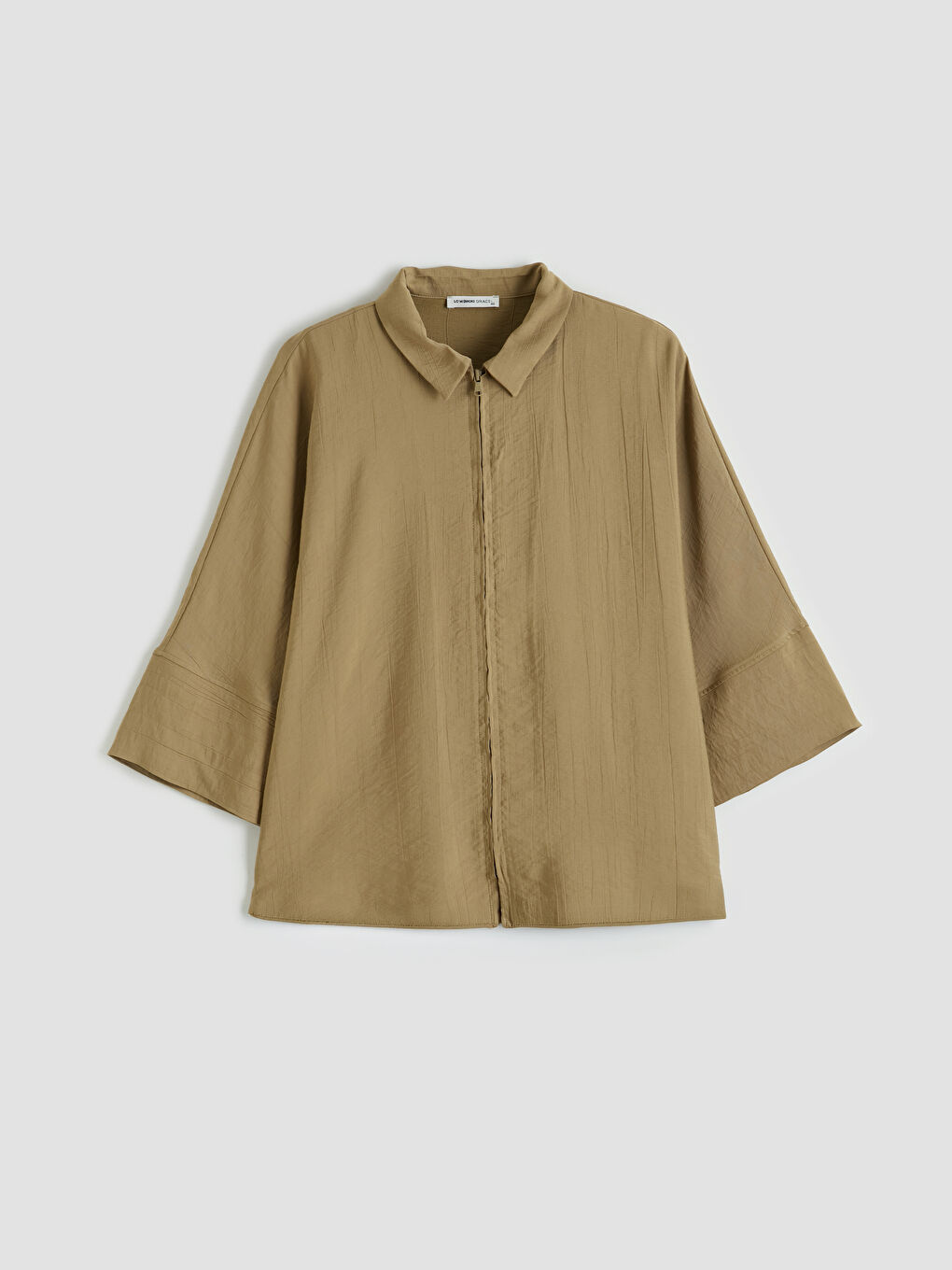 Haki Gömlek Yaka Fermuarlı Kadın Tunik-3