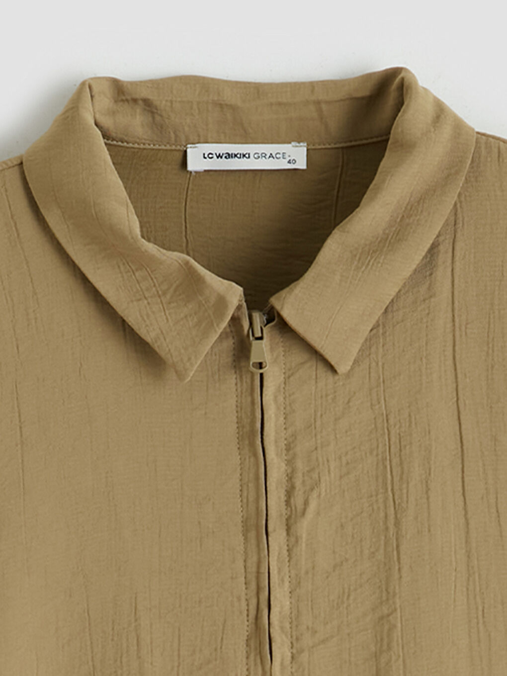 Haki Gömlek Yaka Fermuarlı Kadın Tunik-5