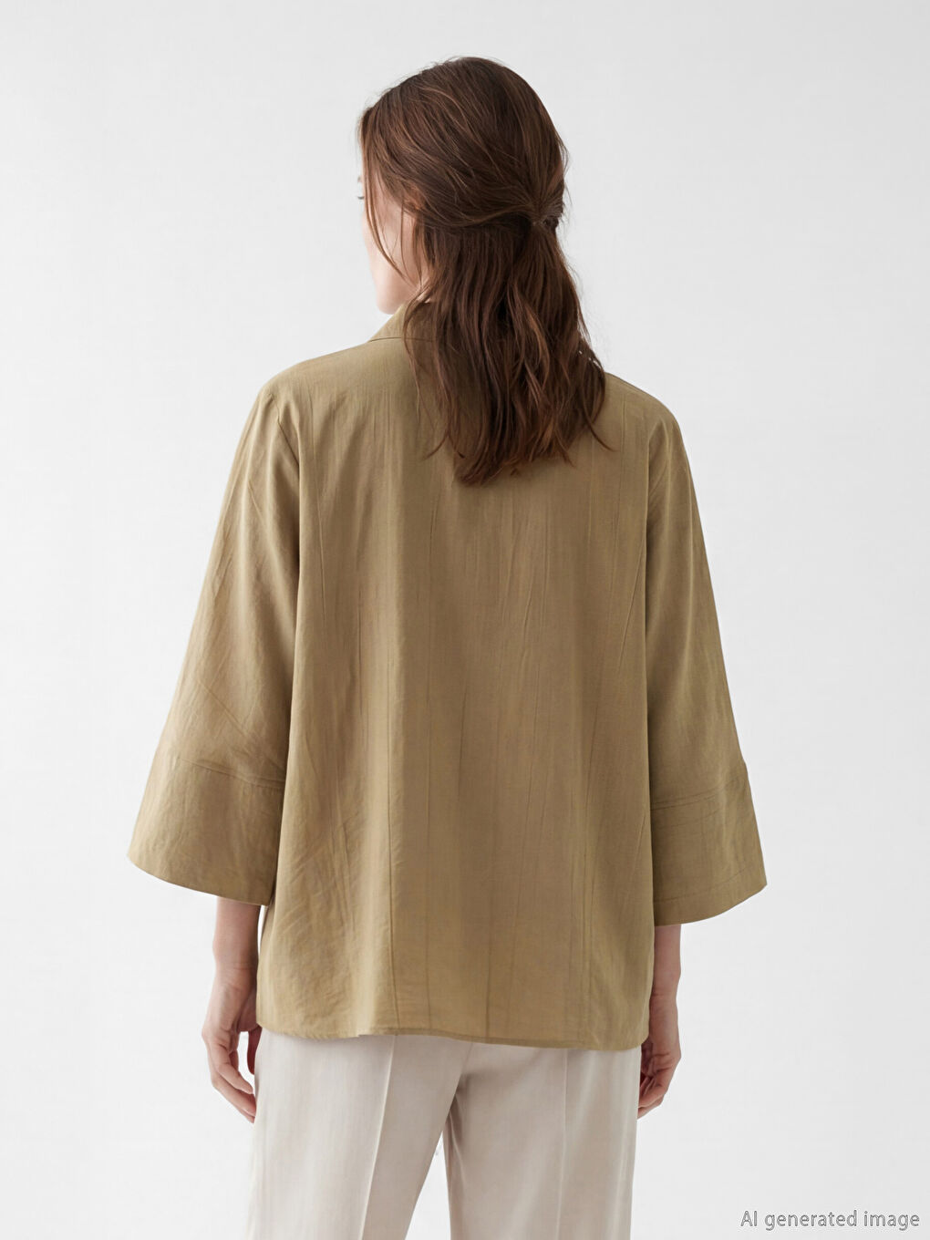 Haki Gömlek Yaka Fermuarlı Kadın Tunik-2