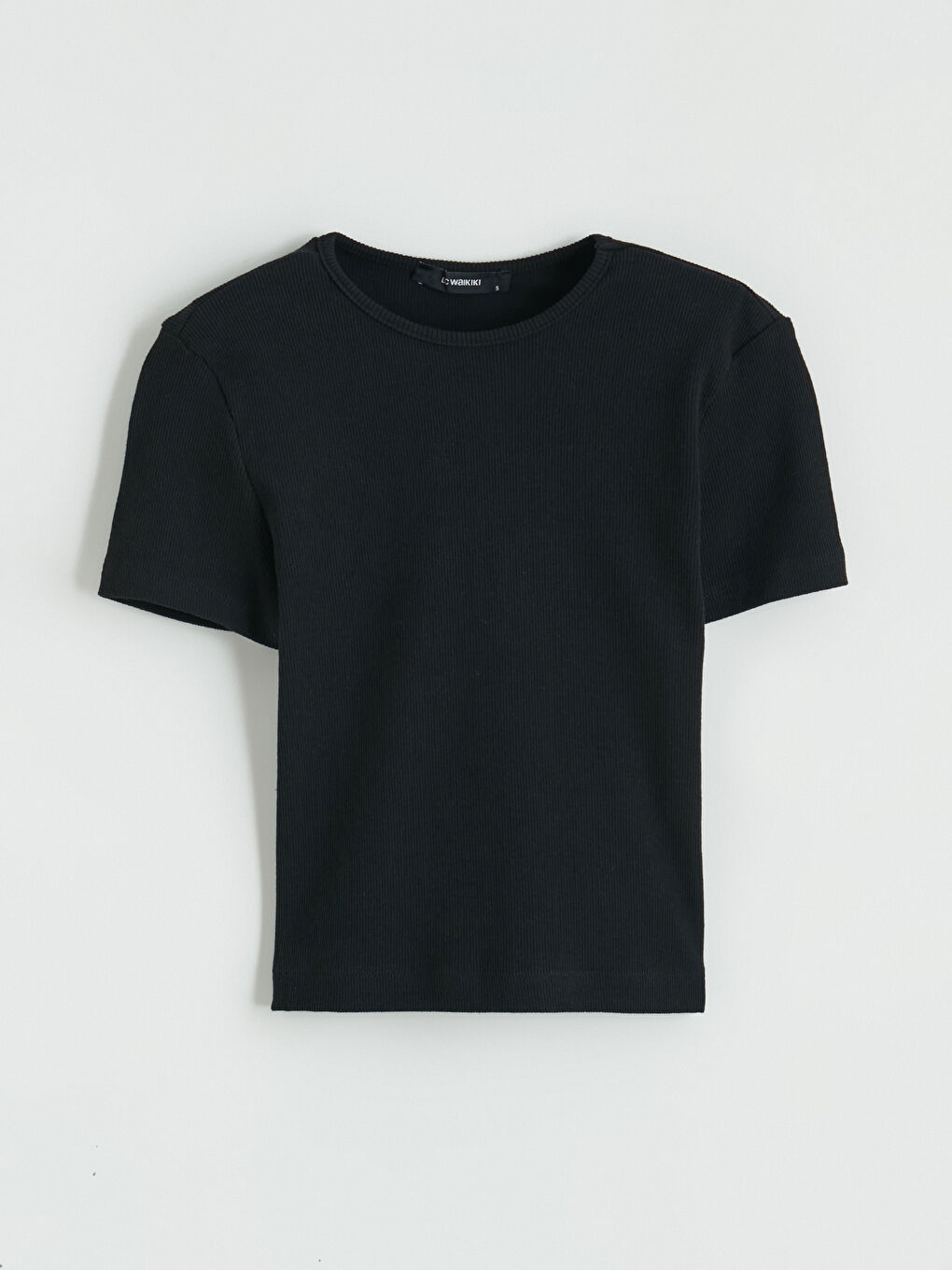 Siyah Bisiklet Yaka Fitilli Kadın Crop-4