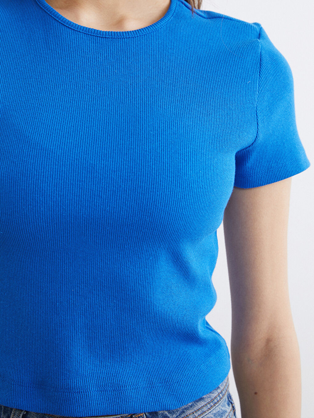 Mavi Bisiklet Yaka Fitilli Kadın Tişört-2