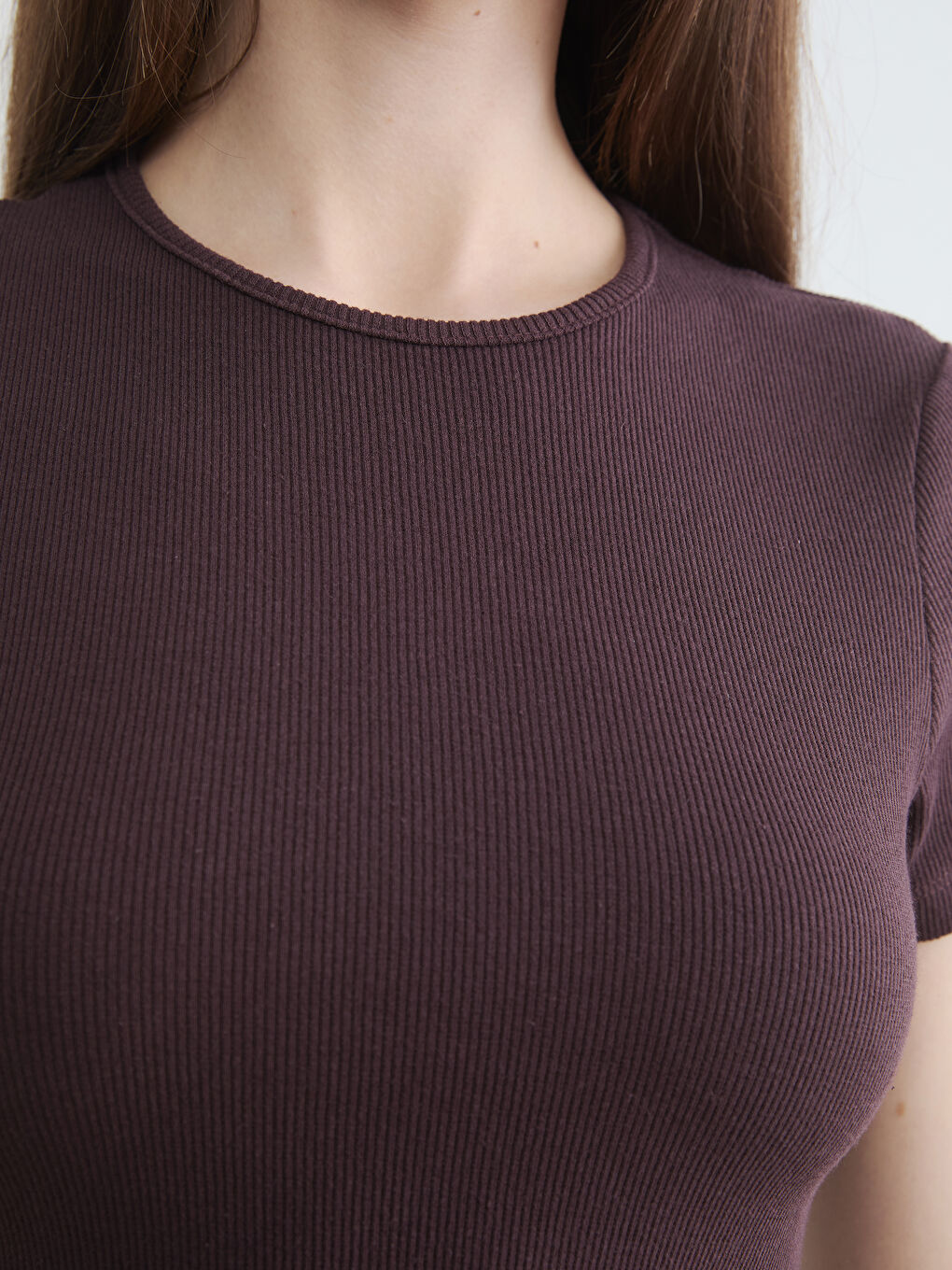 Kahverengi Bisiklet Yaka Fitilli Kadın Crop-2