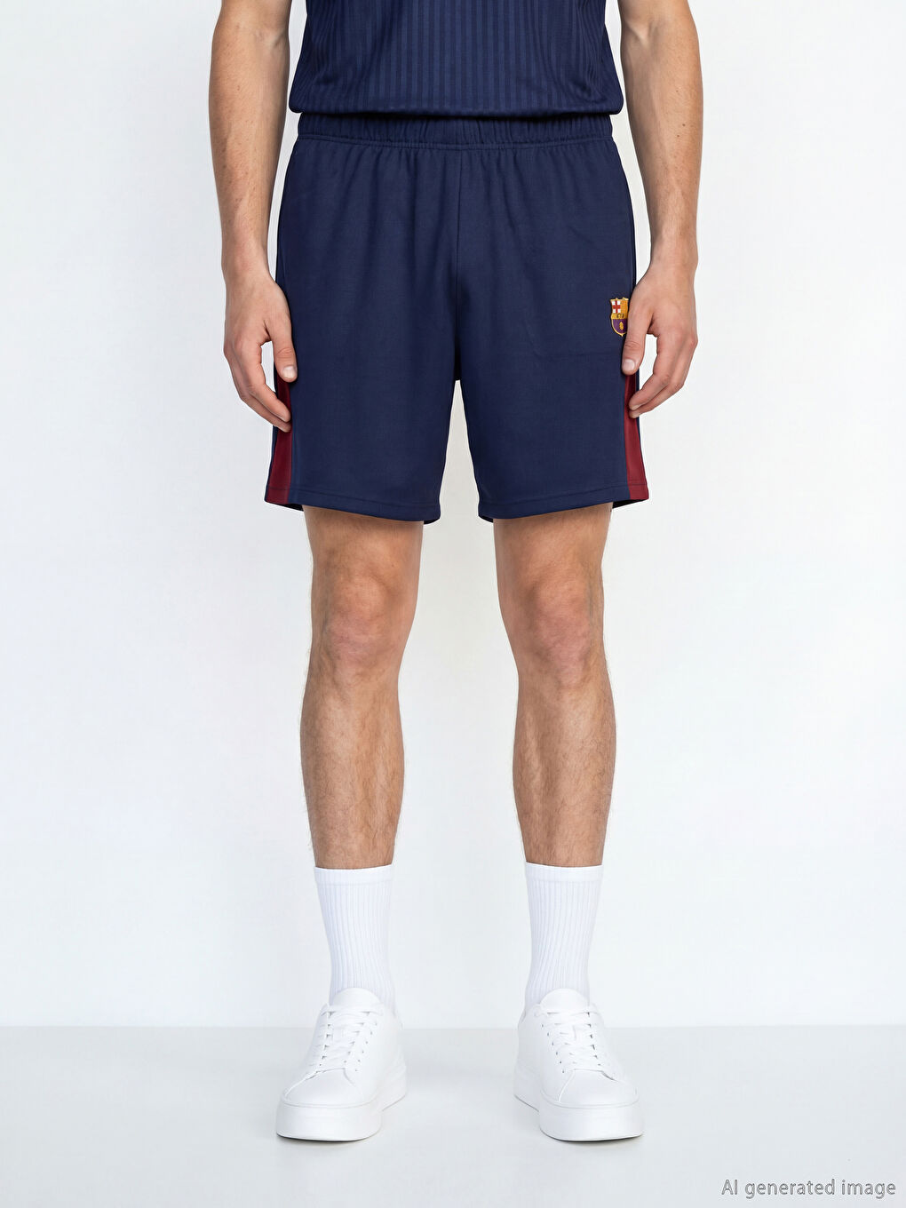 Lacivert Regular Fit Barcelona Nakışlı Erkek Şort-2