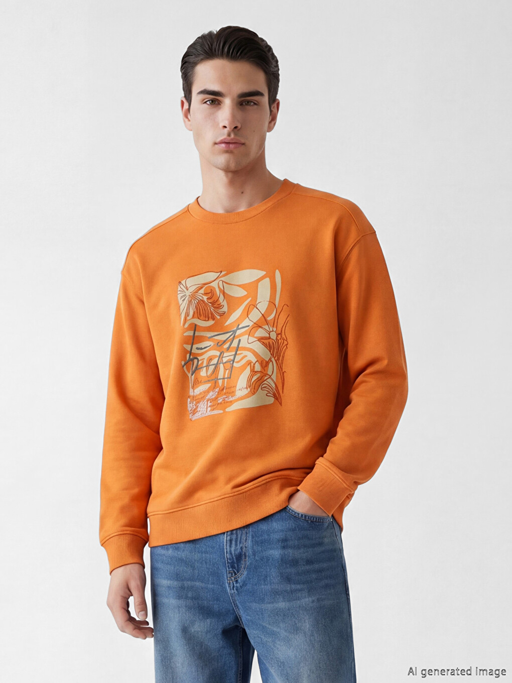 Crew Neck Printed Men's Sweatshirt