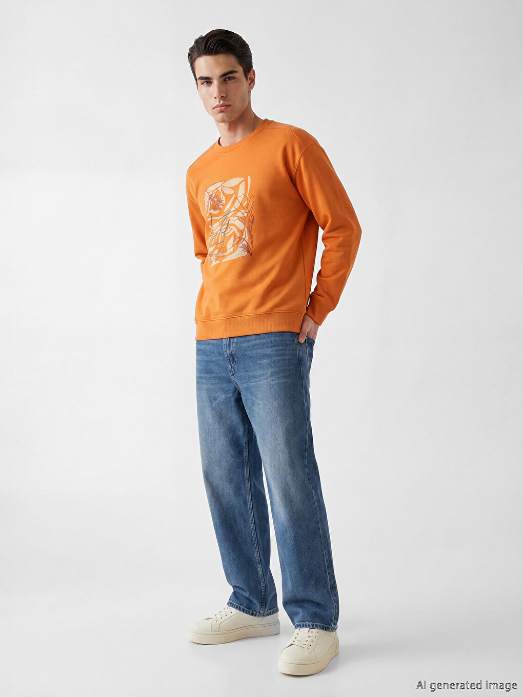 Crew Neck Printed Men's Sweatshirt-1