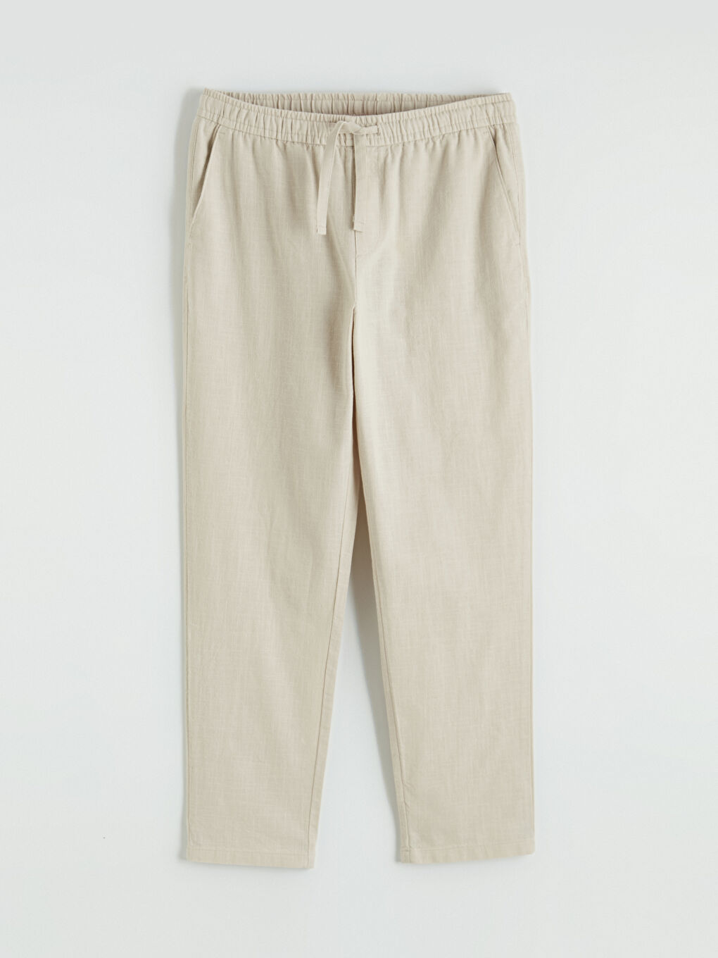 Bej Keten Görünümlü Standart Fit Erkek Pantolon