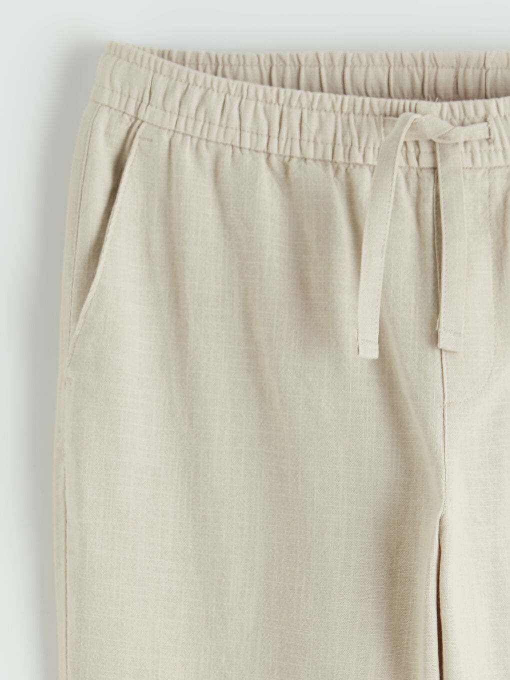 Bej Keten Görünümlü Standart Fit Erkek Pantolon-2