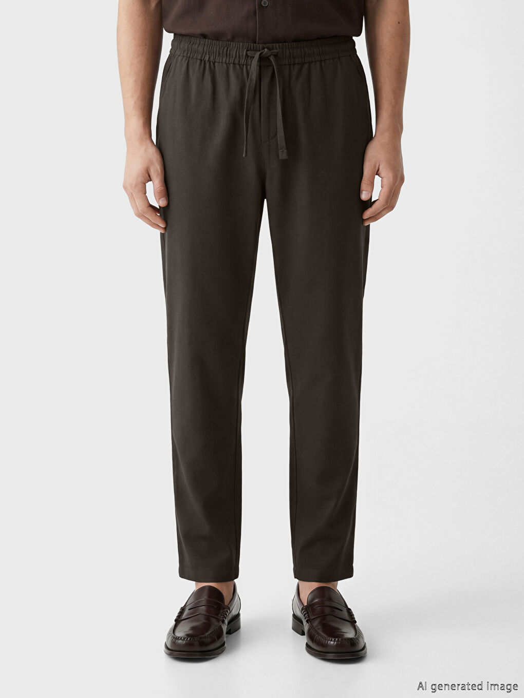 Kahverengi Standart Fit Keten Görünümlü Erkek Pantolon-1