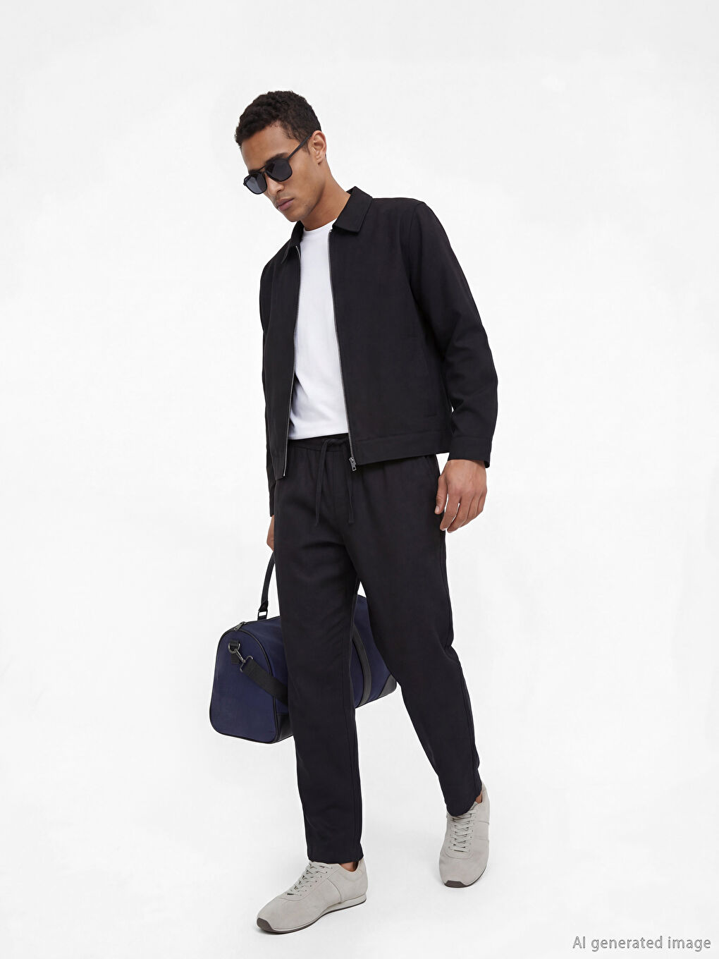 Siyah Regular Fit Keten Görünümlü Erkek Pantolon