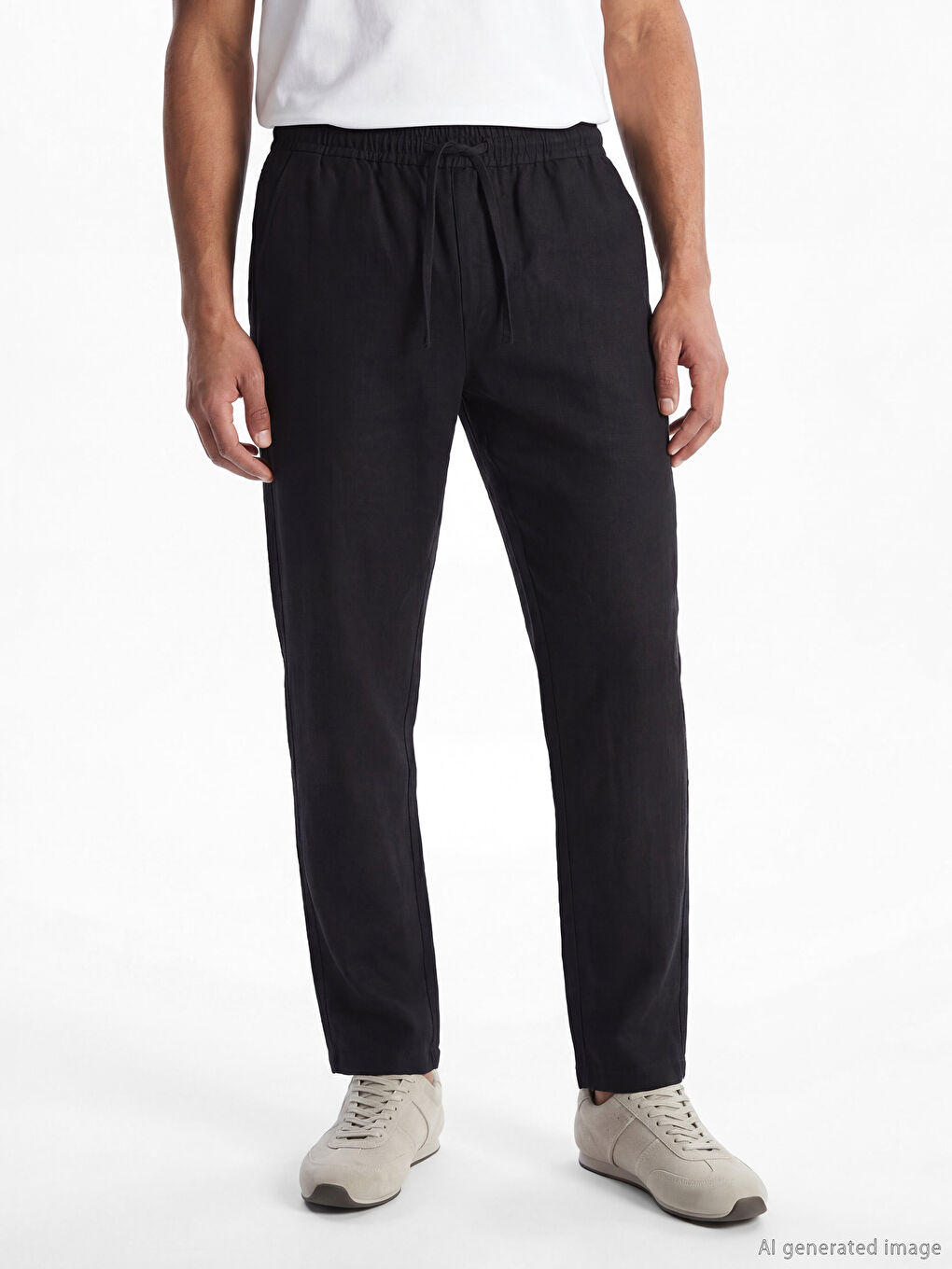 Siyah Regular Fit Keten Görünümlü Erkek Pantolon-1