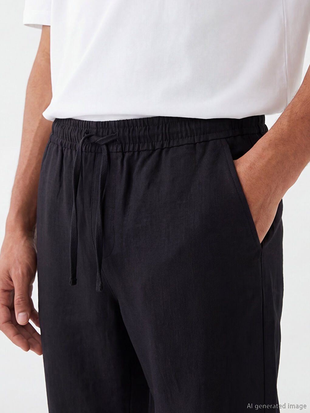 Siyah Regular Fit Keten Görünümlü Erkek Pantolon-2