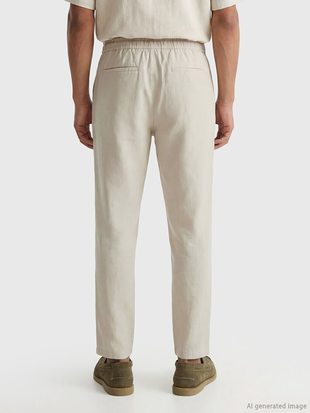 Bej Keten Görünümlü Standart Fit Erkek Pantolon-2