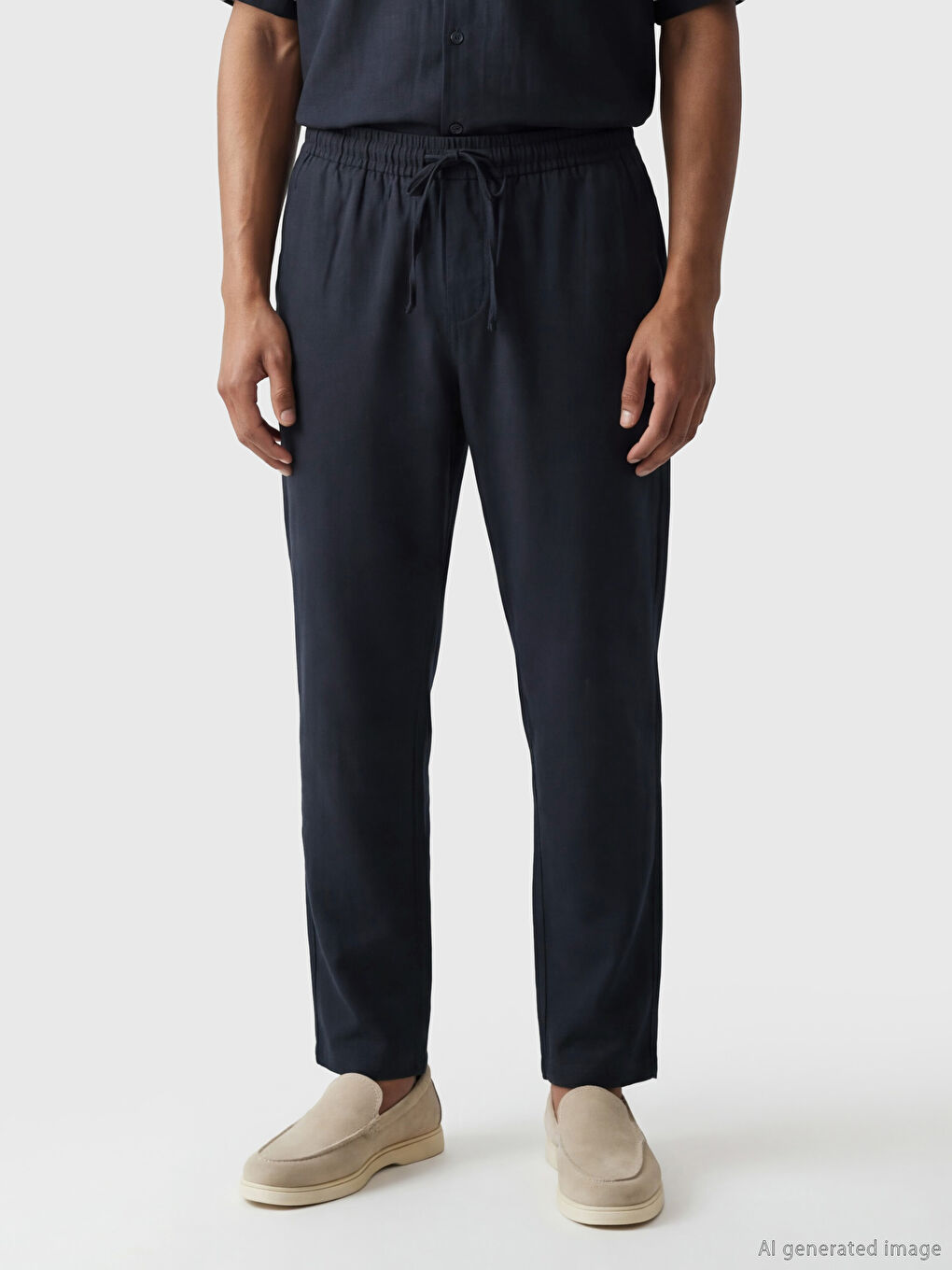 Lacivert Standart Kalıp Keten Görünümlü Erkek Pantolon-1